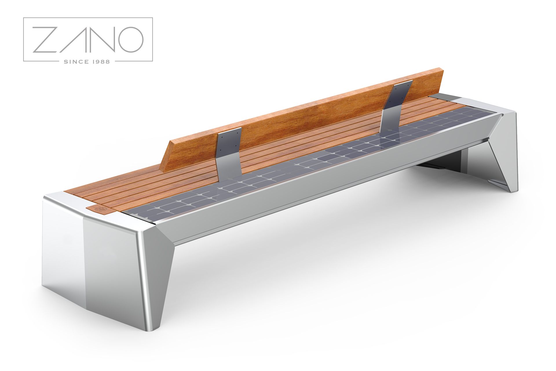 Panchina con pannello fotovoltaico e seduta in legno