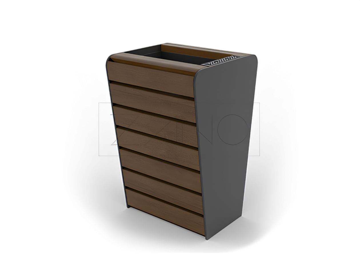 Cestino con posacenere Soft 03.021.2 Cestino con posacenere in acciaio al carbonio verniciato a polvere e legno | ZANO Arredo urbano