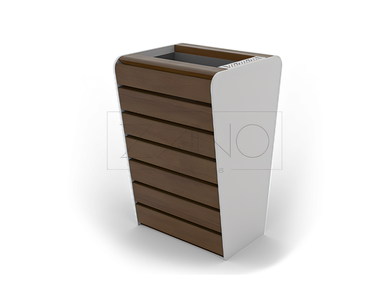 Cestino con posacenere Soft Cestino con posacenere morbido in acciaio inox e legno di abete rosso