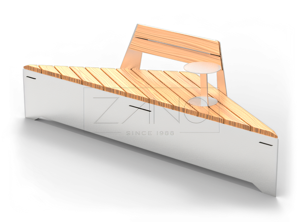 Panca Origami con schienale e tavolo, acciaio inox