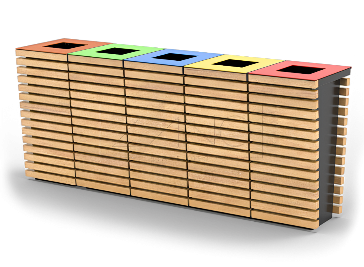 Cestino per la raccolta differenziata Flash in acciaio al carbonio verniciato nero Cestino Flash in acciaio al carbonio verniciato nero e legno di abete rosso - vernice trasparente