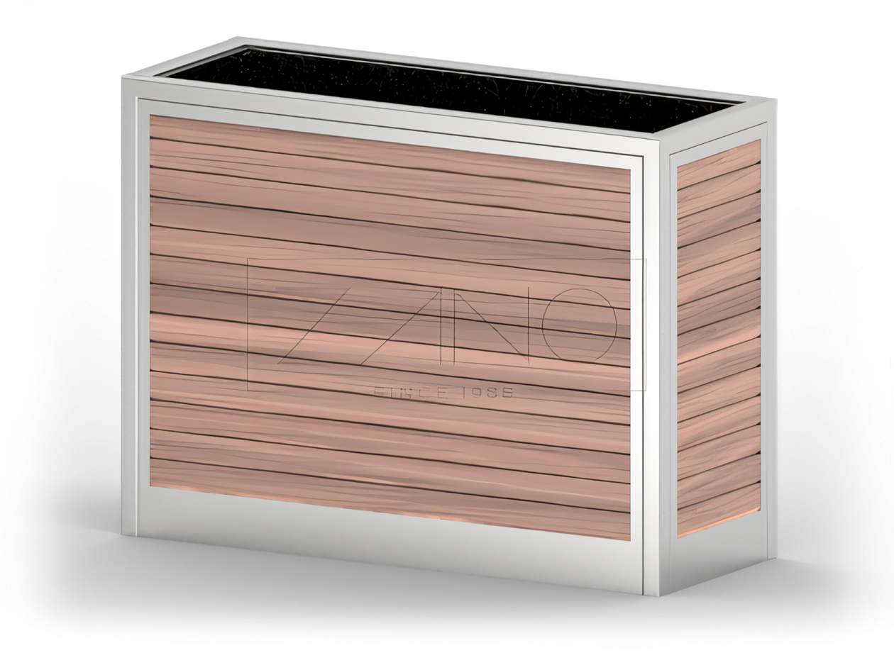 Vaso urbano moderno in acciaio inox e legno Vaso urbano moderno in acciaio inox e legno