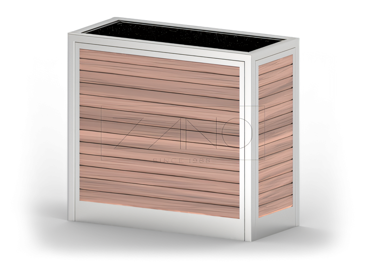 Vaso urbano moderno in acciaio inox e legno