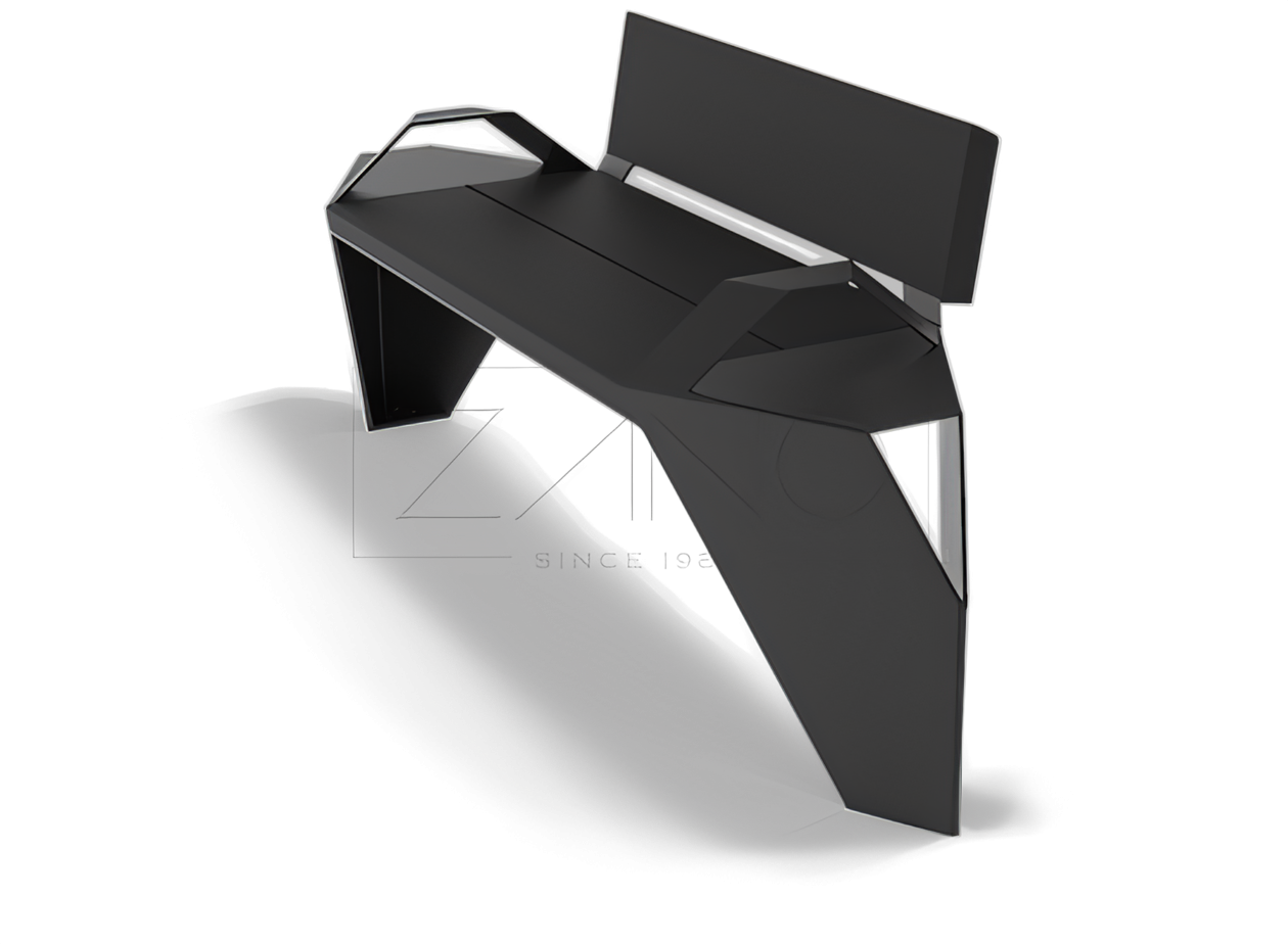 Panca IVO con schienale e braccioli in acciaio inossidabile Panchina urbana futuristica per l'architettura moderna