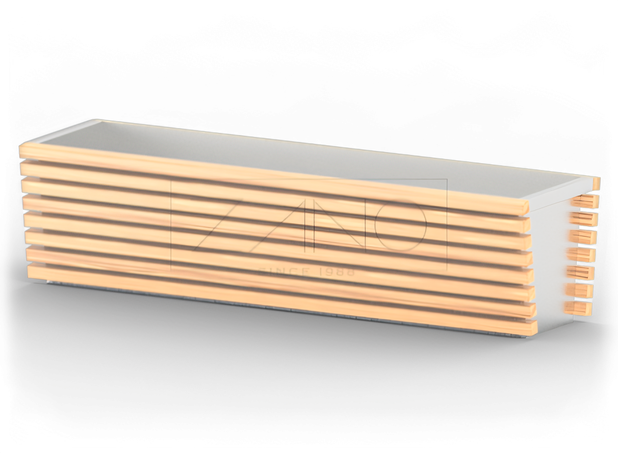 Vaso da fiori moderno in acciaio inox ed elementi in legno Vaso da fiori moderno in acciaio inox ed elementi in legno