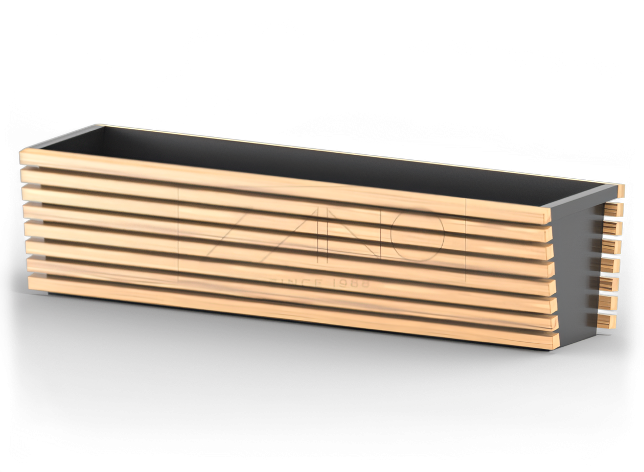 Vaso moderno in acciaio nero e legno Vaso moderno in acciaio nero e legno