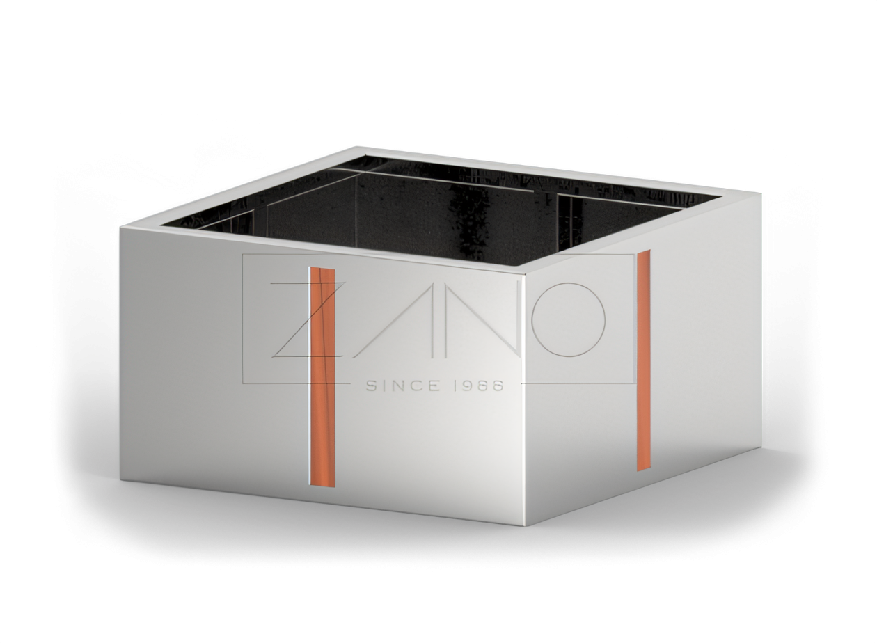 Elegante vaso urbano in acciaio inox della collezione di arredo urbano ZANO