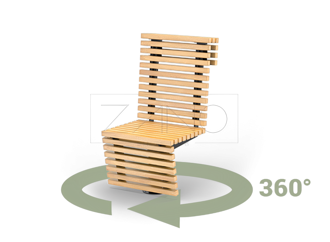 Sedia girevole in metallo con assi di legno Sedia girevole in metallo con assi di legno