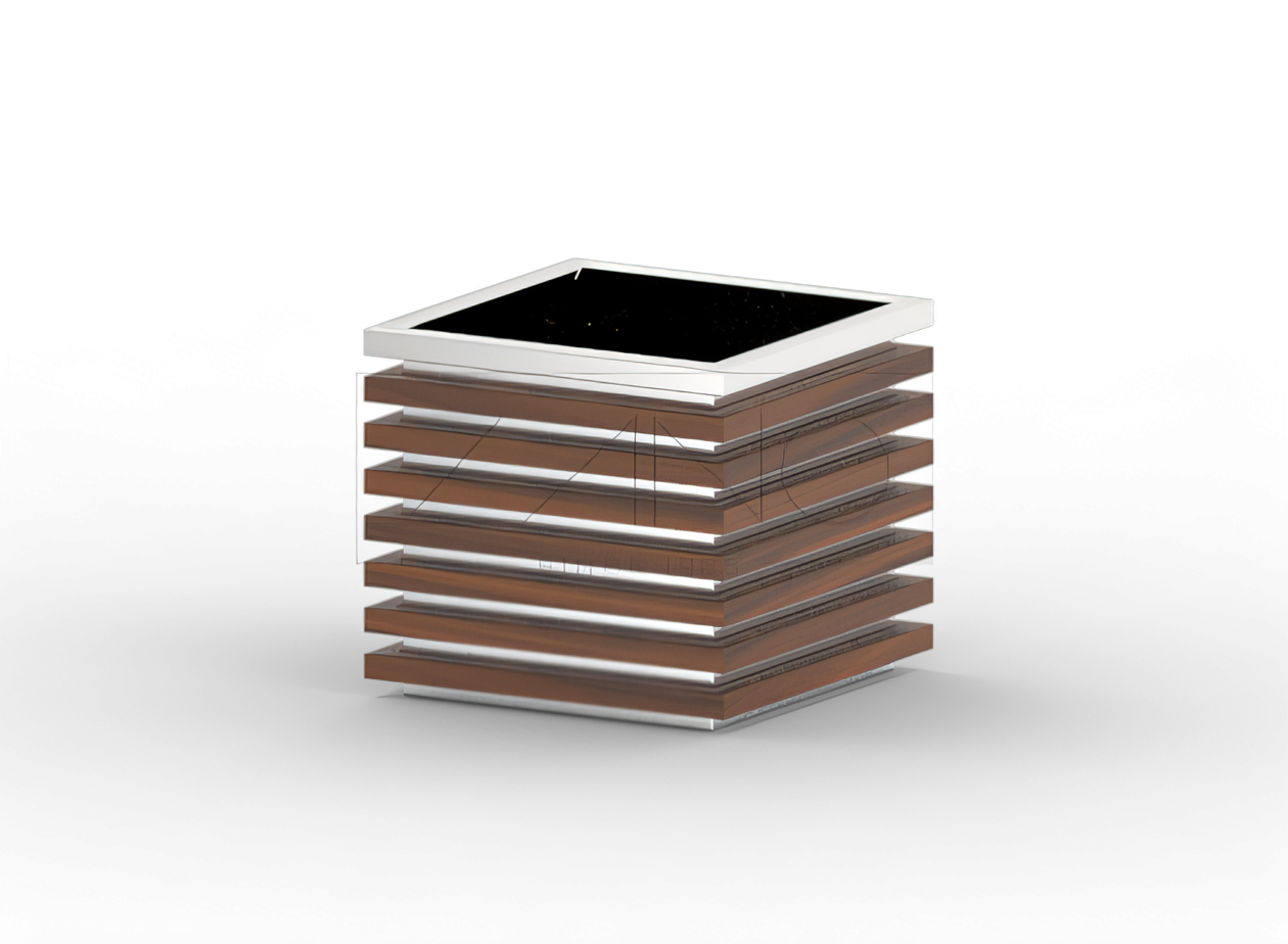 Vaso urbano in acciaio inox e legno Pentola in acciaio con elementi in legno