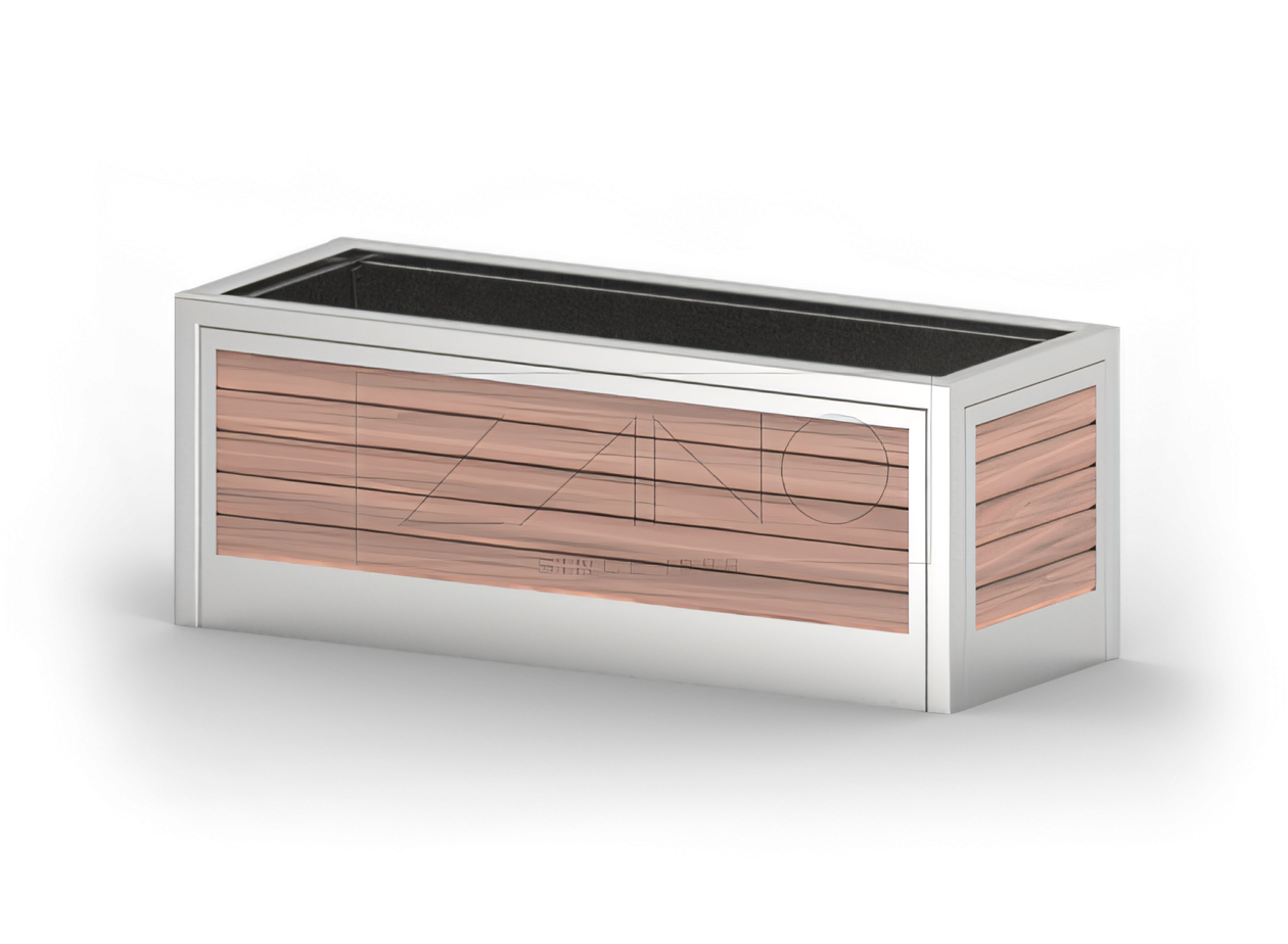 Vaso urbano moderno in acciaio inox e legno Vaso urbano moderno in acciaio inox e legno