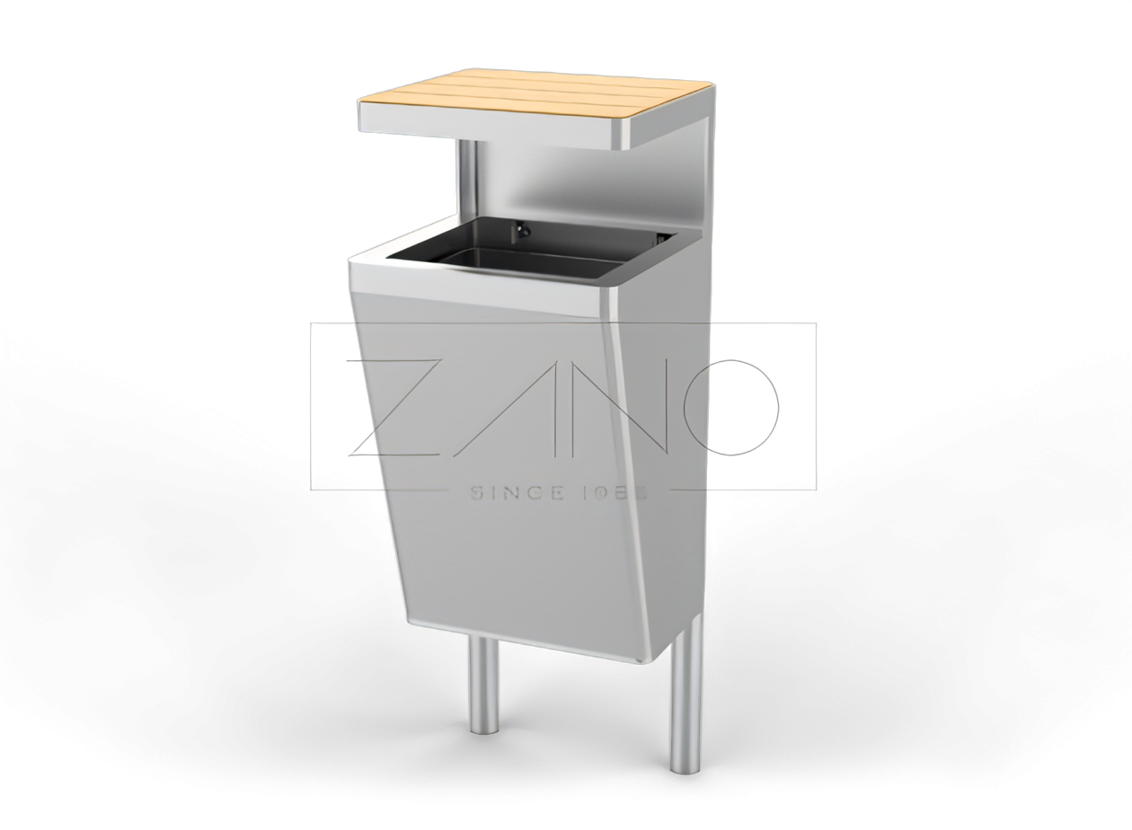 Cestino Scandik 03.036.1 Cestino da città con tettuccio in acciaio inox e legno. Design elegante, trendy e moderno