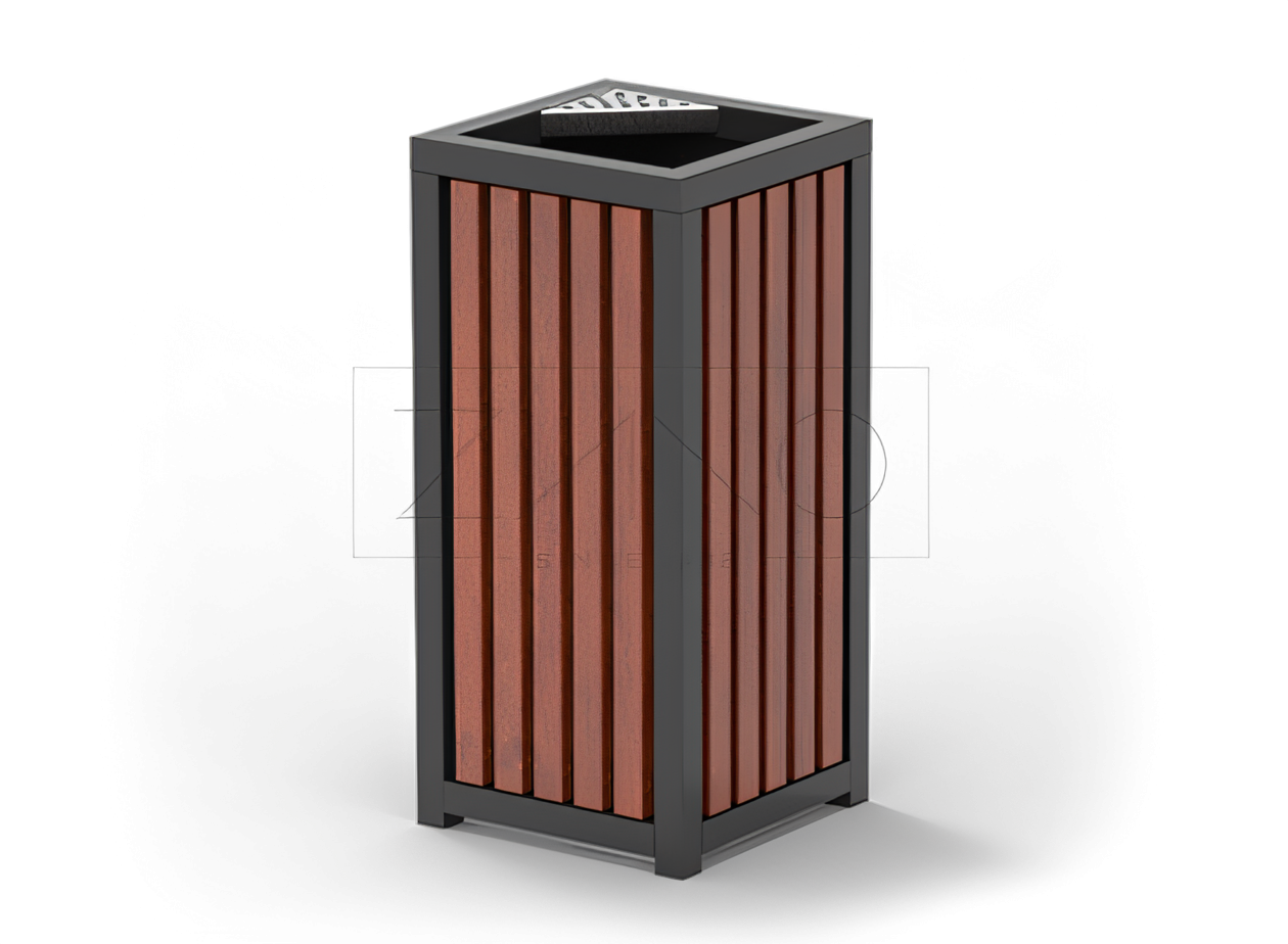 cestino in metallo con posacenere angolare classico Altus cestini moderni con posacenere in acciaio nero