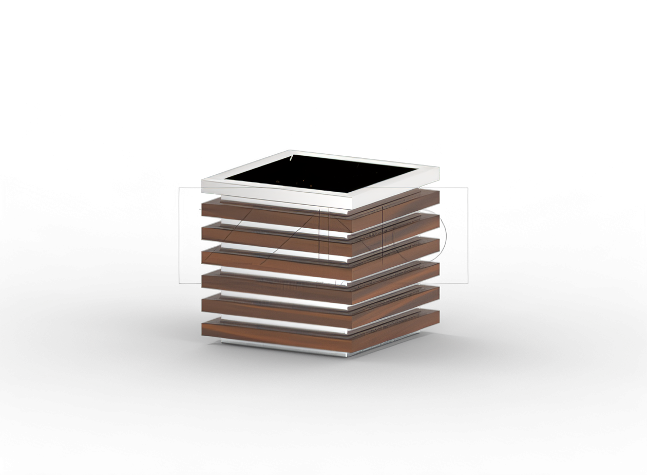 Vaso urbano classico in acciaio inox e legno Pentola in acciaio con elementi in legno