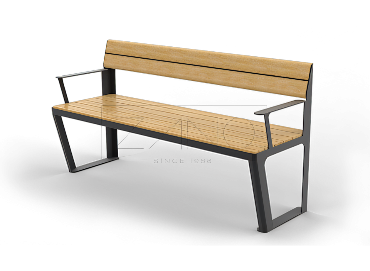 Panchina Scandik 02.046.1 Panchina City con schienale e braccioli in acciaio al carbonio e legno