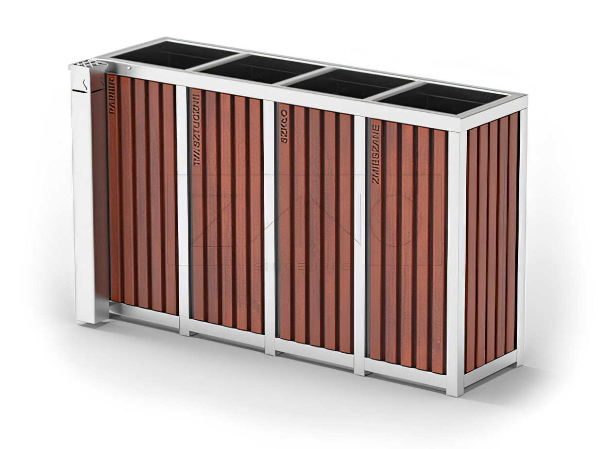 Cestino esterno, quattro scomparti per la raccolta differenziata dei rifiuti