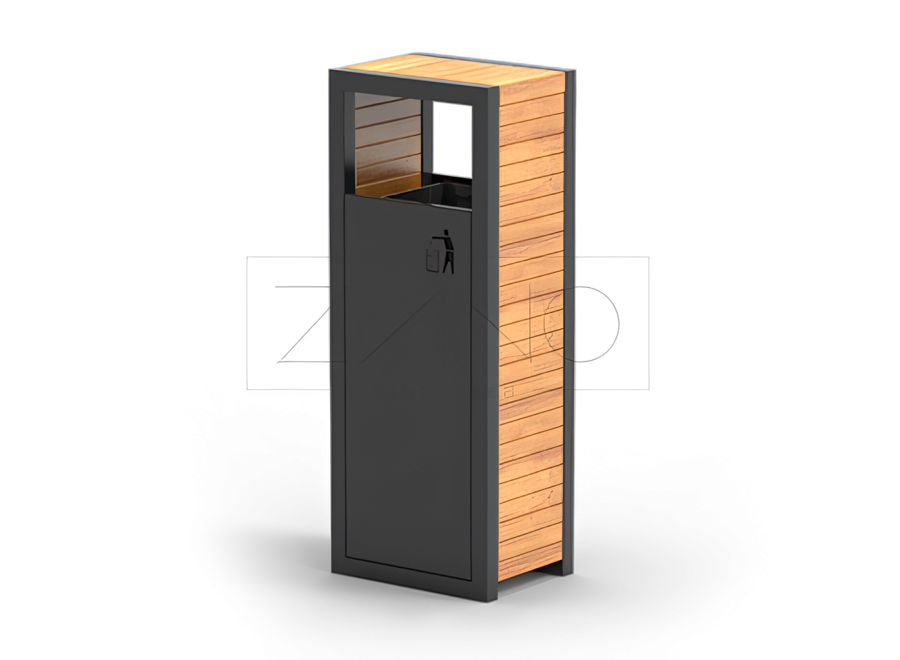 Cestino della città di Pavo 03.063 Cestino da città in acciaio al carbonio, zincato, verniciato a polvere con aggiunte di legno domestico