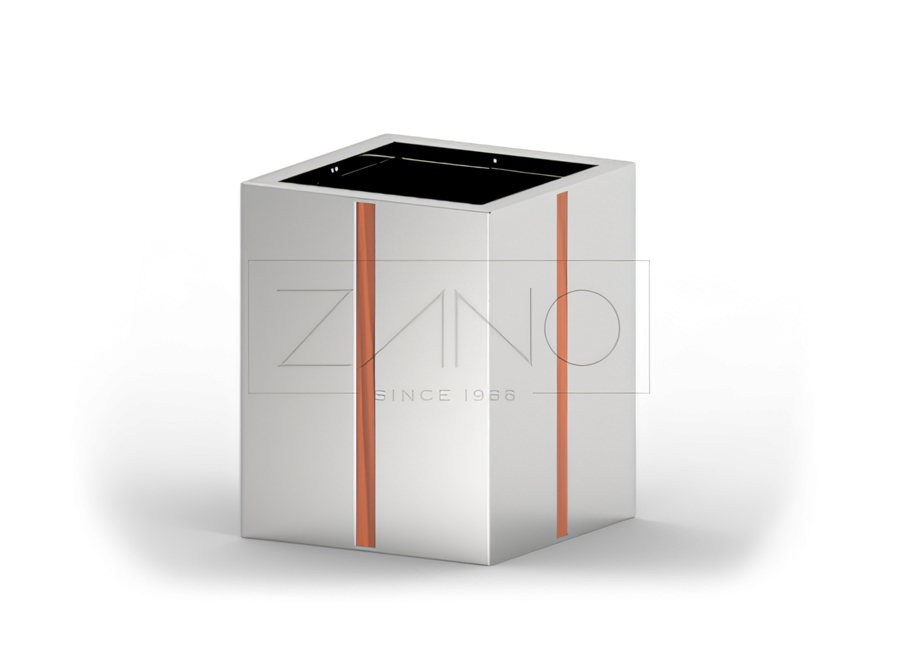 Vaso da strada in acciaio inox con elementi in legno