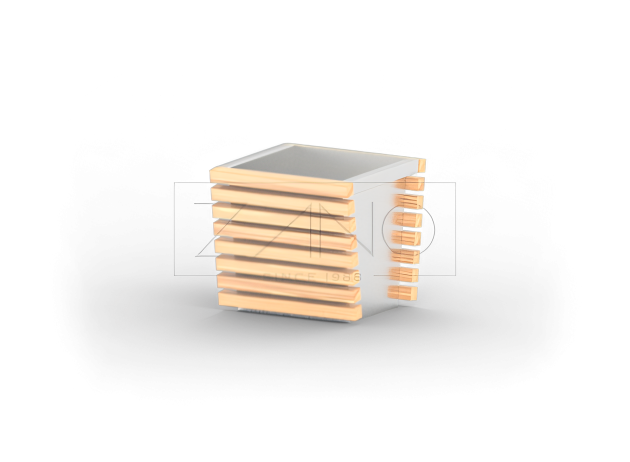 Vaso da fiori moderno in acciaio inox ed elementi in legno Vaso da fiori moderno in acciaio inox ed elementi in legno