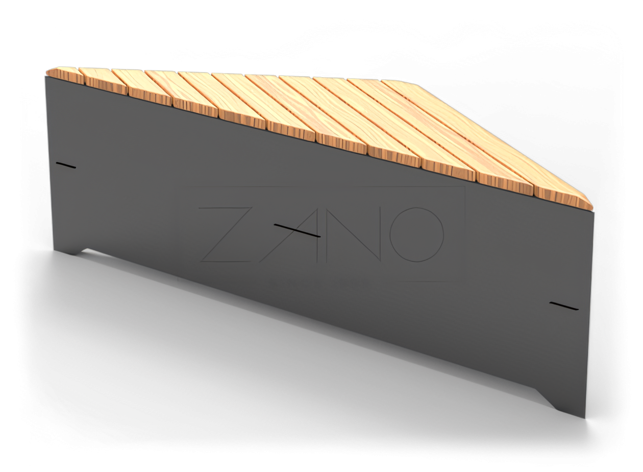 Panchina urbana moderna in acciaio nero e legno Panchina urbana moderna in acciaio nero e legno