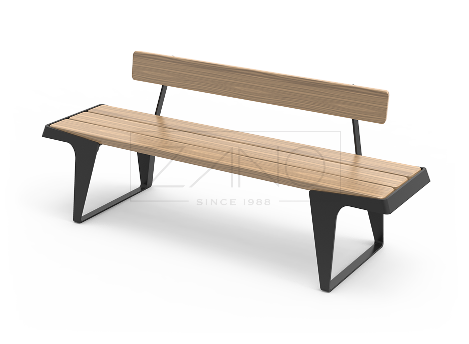 Panchina moderna in legno e acciaio per spazi urbani