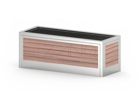 Vaso urbano moderno in acciaio inox e legno