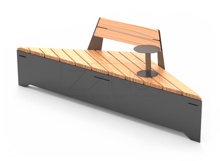 Panchina modulare con schienale e tavolo in acciaio nero