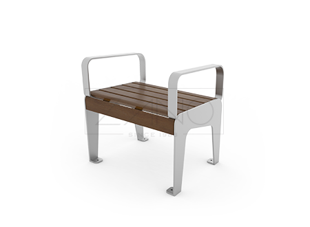 Seduta Park con braccioli in acciaio inox e legno di abete verniciato Noce