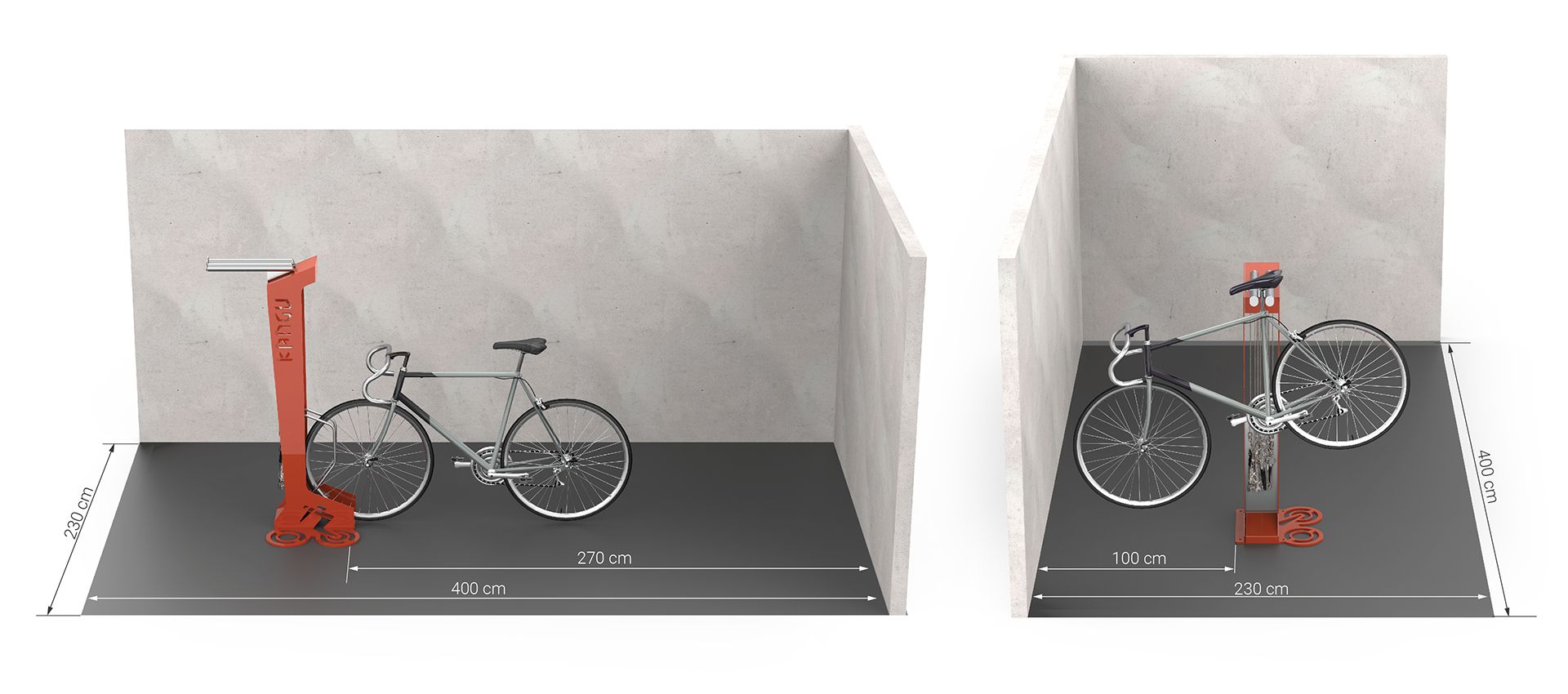 Dimensioni necessarie per il montaggio della stazione per biciclette Kangu