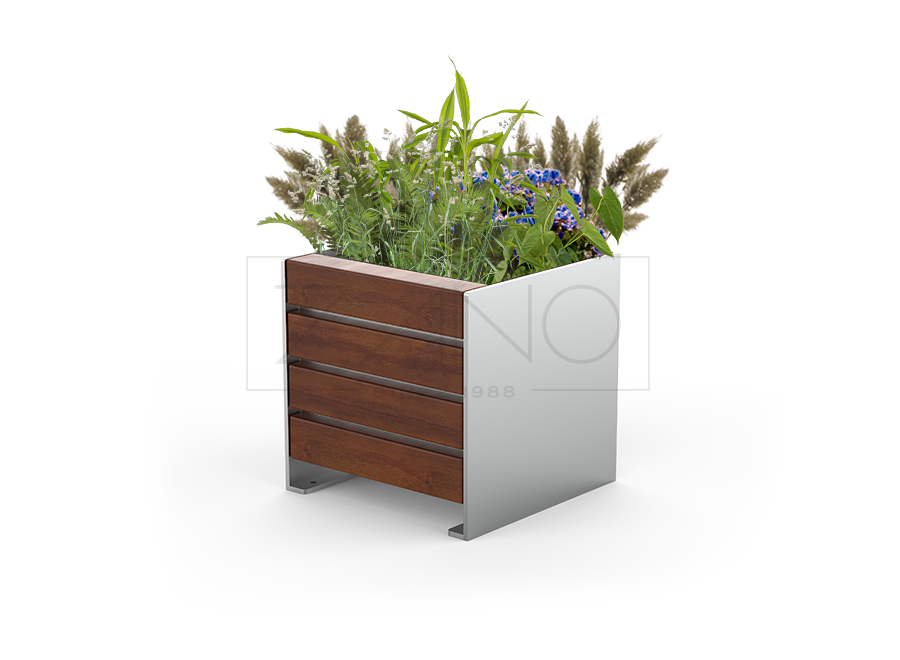 Vaso urbano moderno in acciaio inox e legno