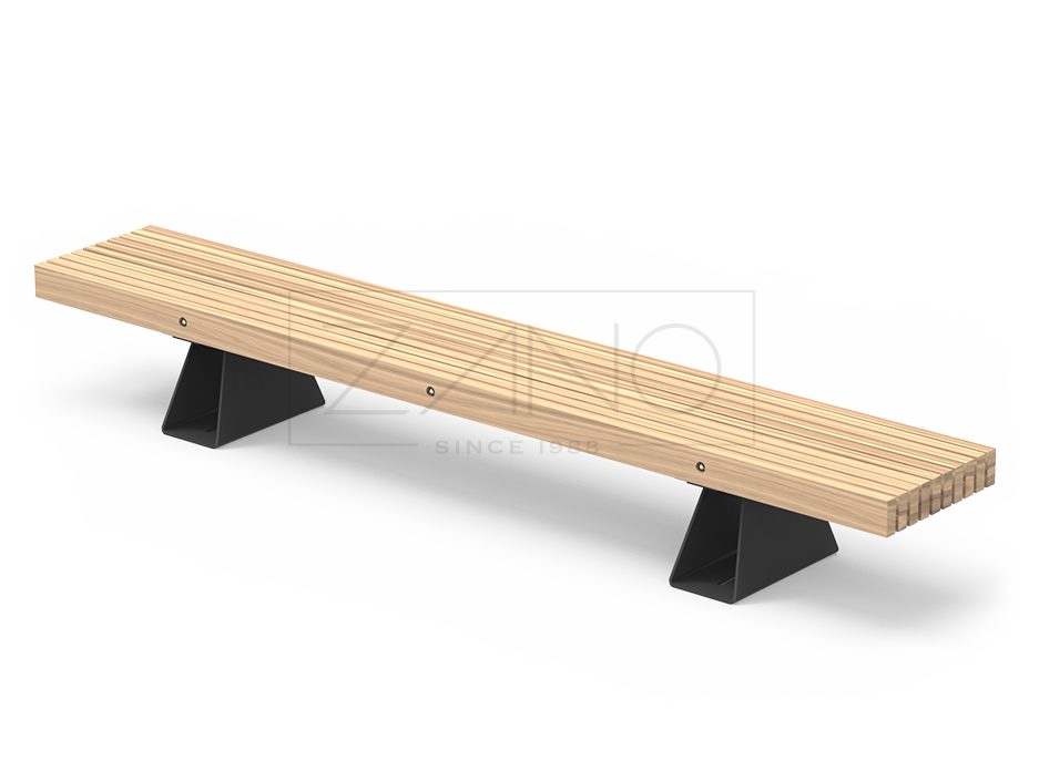 Panchina da città senza schienale con struttura in acciaio massiccio e legno esotico