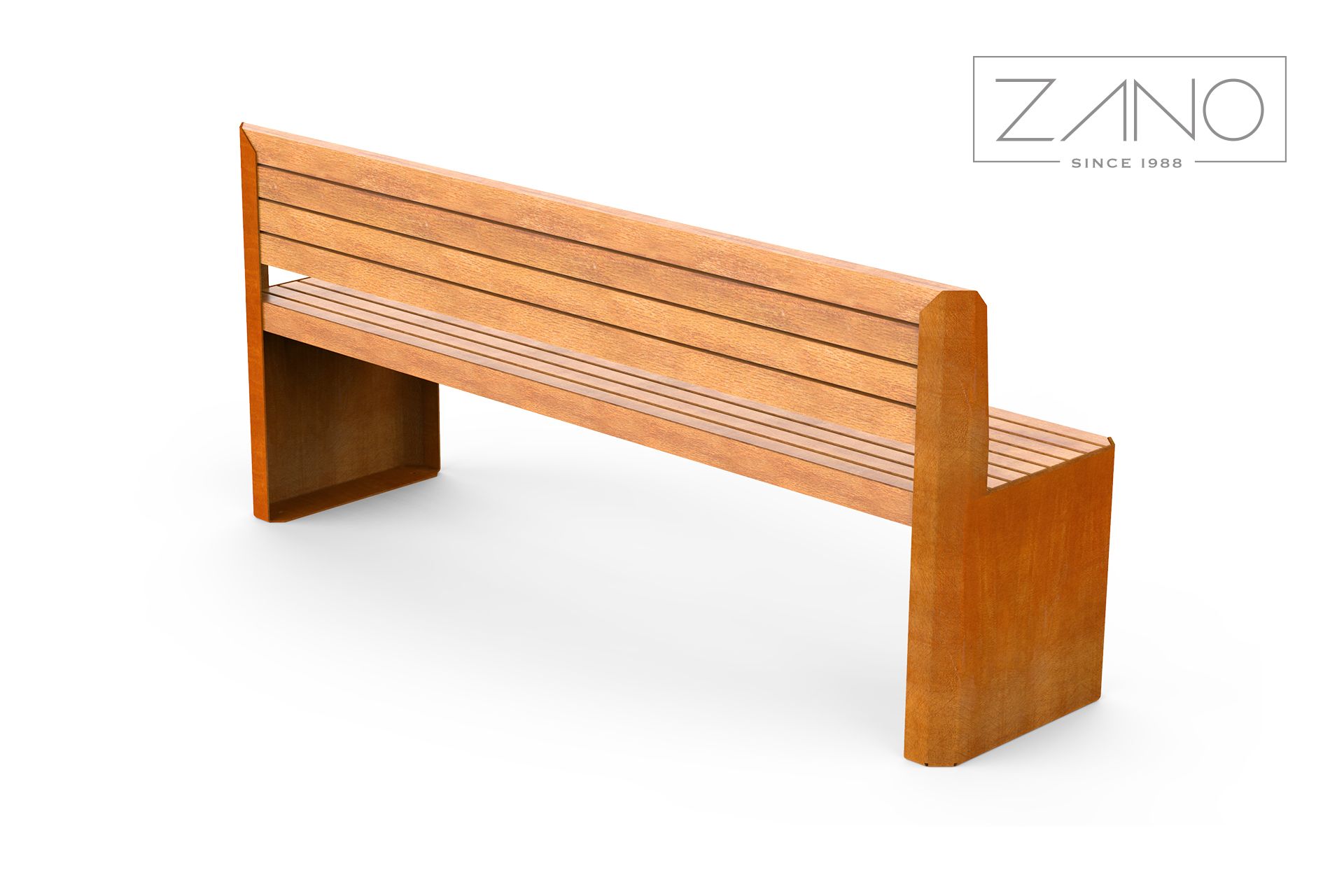 Panchina con schienale in acciaio e legno esotico